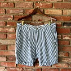 Murano Blue & White Striped Flat-Front Shorts